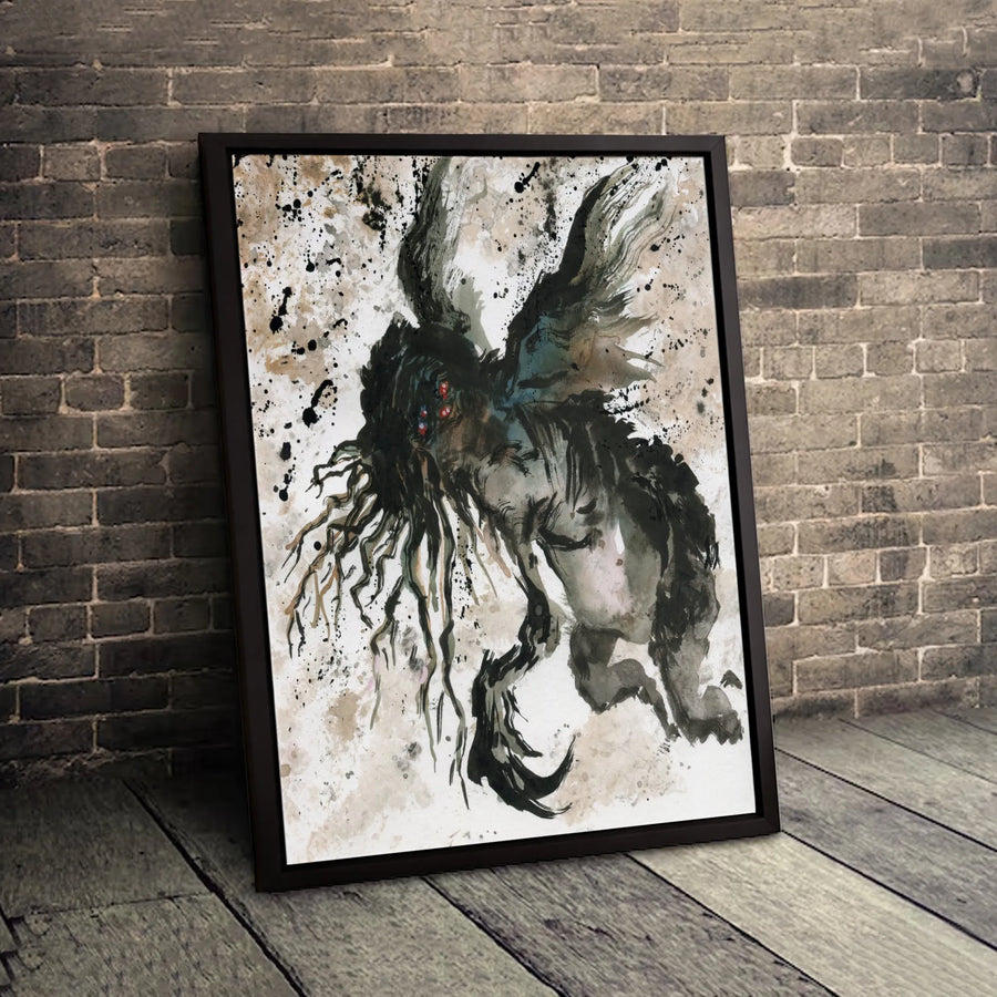 Winged Monster Canvas Print | Abstract Eldritch Creature Ink Splatter Wall Art | 1.25” Premium Gallery Wrap | Dark Fantasy Horror Decor