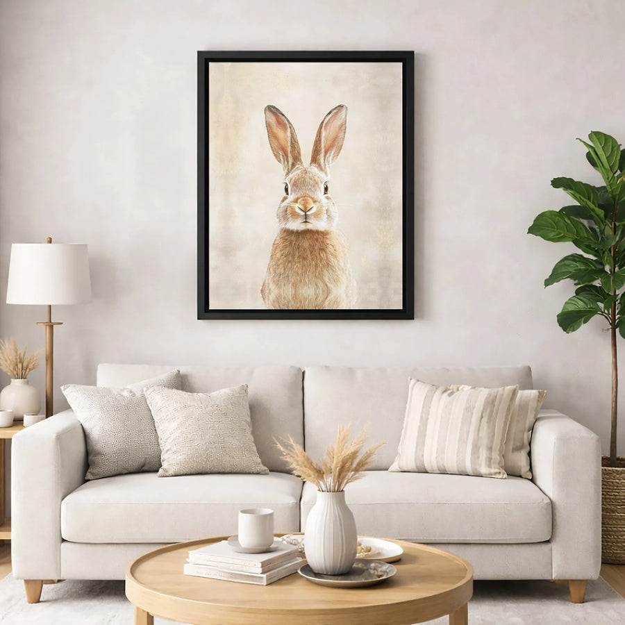 Brown Rabbit Portrait Wall Art | Realistic Animal Print | Premium Gallery Canvas | Farmhouse Nursery Decor Gift
