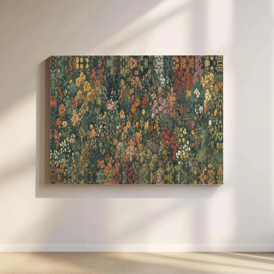 Vintage Wildflower Meadow Canvas | Dark Botanical Floral Art | Premium Gallery Wrapped Print | Nature Home Decor Gift