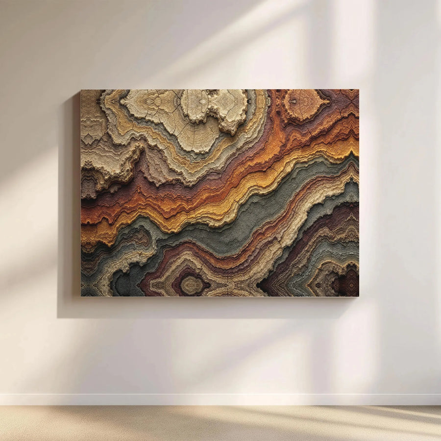 Abstract Earth Tone Canvas Wall Art | Layered Rock Strata Texture Print | Premium 1.25 Inch Gallery Wrap | Modern Home Office Decor Gift