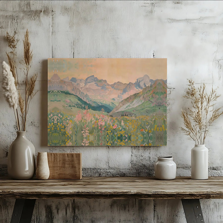 Impressionist Mountain Landscape Canvas | Wildflower Meadow Wall Art | Gallery Wrapped Premium Print | Nature Home Decor Gift