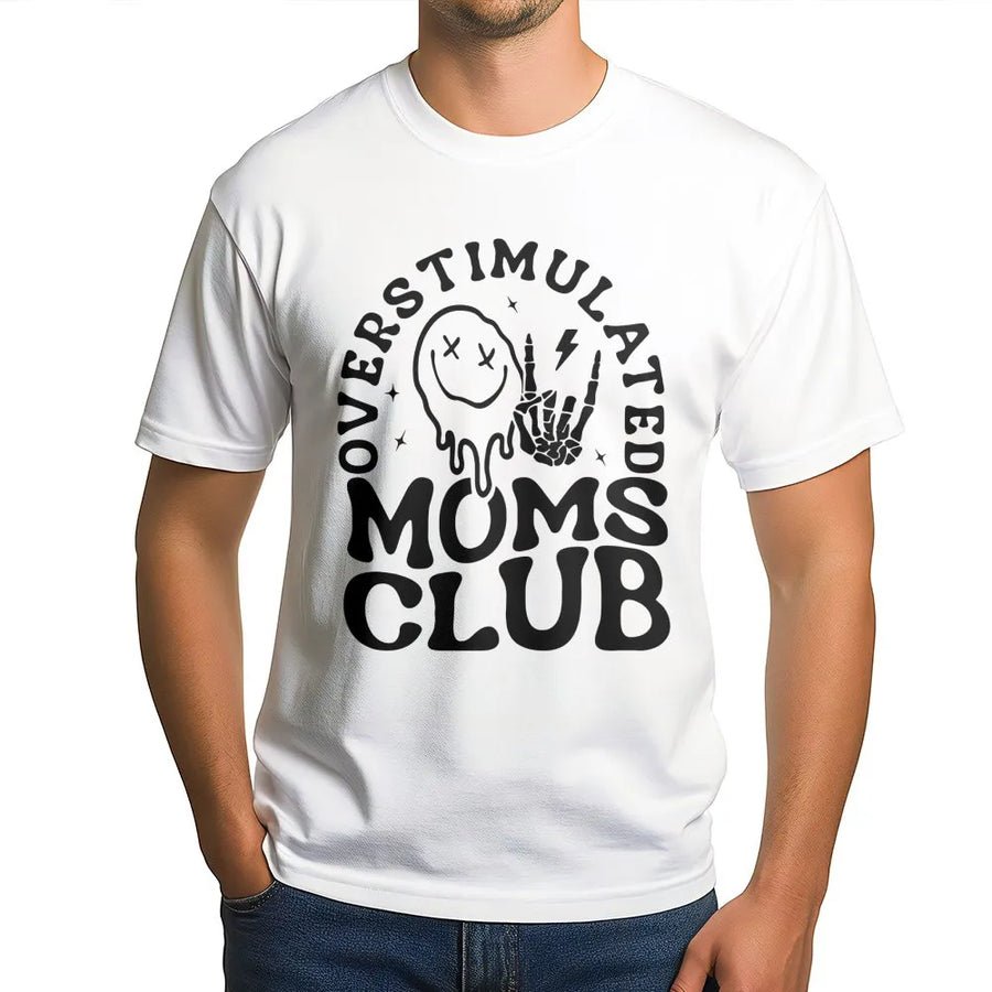 Overstimulated Moms Club T-Shirt | Retro Drip Smiley Face Graphic | Premium Soft Cotton Tee | Funny Gift for Mom Mother's Day 2026 Outfit