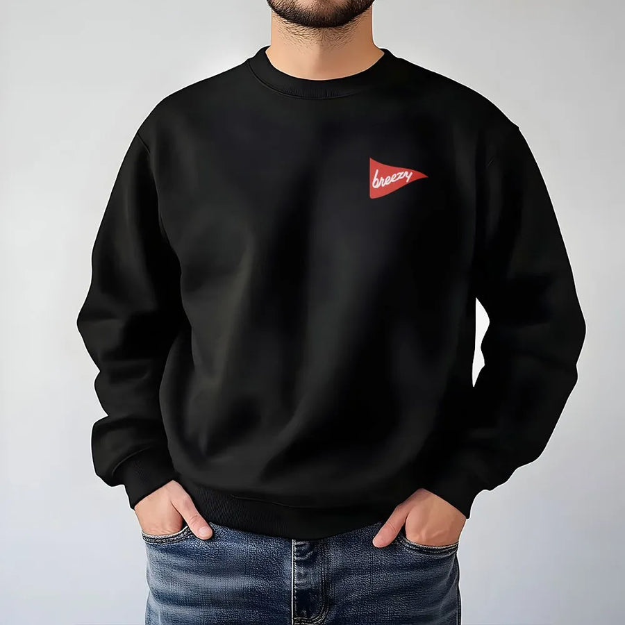 Minimalist Breezy Sweatshirt | Small Pennant Logo Sweatshirt | Premium Cotton Blend | Unisex Casual Loungewear Gift