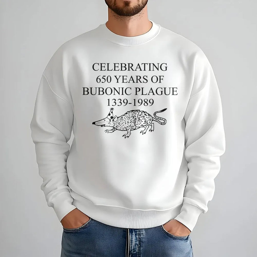 Bubonic Plague Sweatshirt | Funny Retro Rat Party Graphic | Premium Cotton Blend Crewneck | Dark Humor Gift for History Lovers