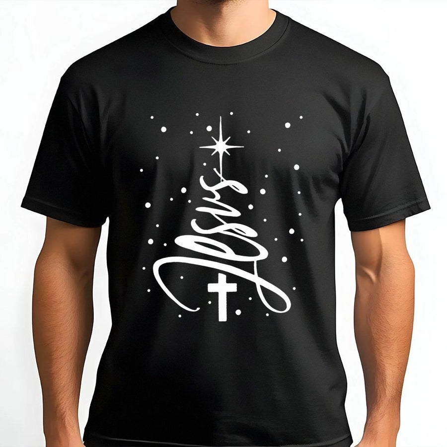Jesus Christmas Tree T-Shirt | Christian Holiday Faith Cross Graphic | 100% Cotton Premium Tee | Religious Gift for Men and Women