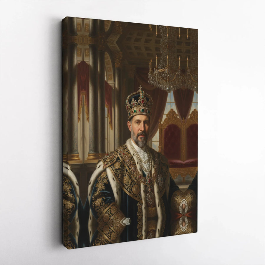 Royal King Portrait Canvas Art | Renaissance Style Monarch Painting | Premium Gallery Wrap Wall Decor | Regal Statement Piece for Home Office