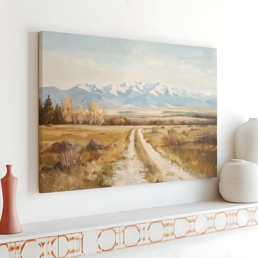 Mountain Landscape Canvas Print | Rustic Dirt Road Scenery Wall Art | Gallery Wrapped Premium Quality | Nature Decor for Living Room or Office