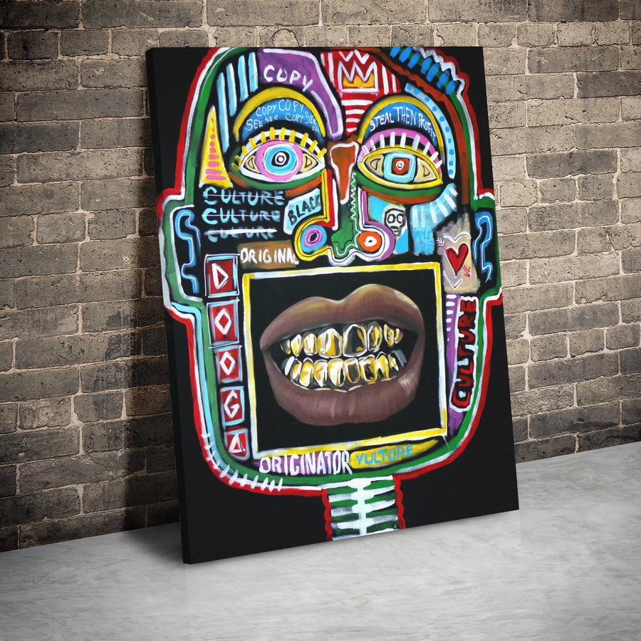 Neo-Expressionist Graffiti Canvas Art | Abstract Street Culture Portrait | Premium Gallery Wrap Wall Decor | Edgy Modern Urban Home Office Gift