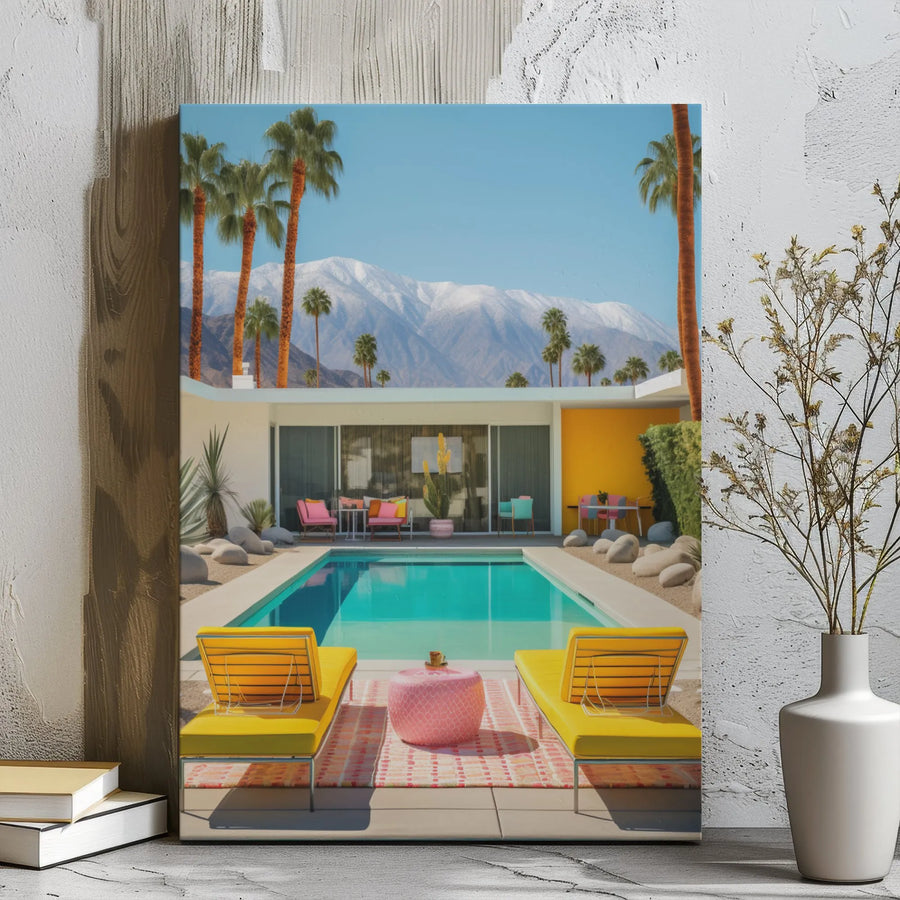 Palm Springs Wall Art | Mid-Century Modern Poolside Canvas | Premium Gallery Wrapped Decor | Retro Travel Aesthetic For Living Room
