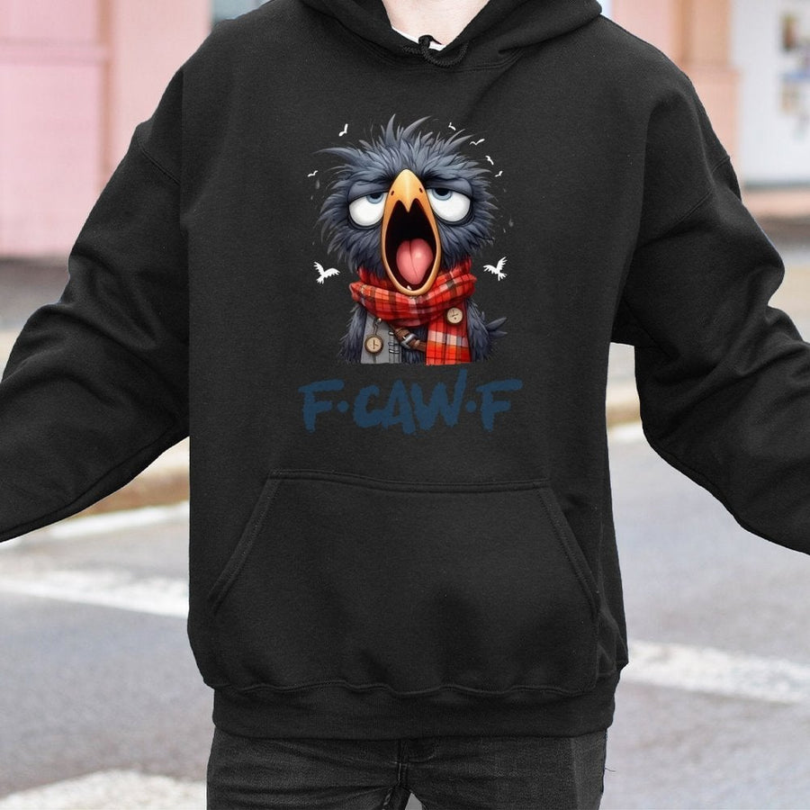 Funny Crow Hoodie | F-Caw-F Graphic Print | Premium Cotton-Poly Blend | Quirky Bird Lover Gift & Casual Streetwear