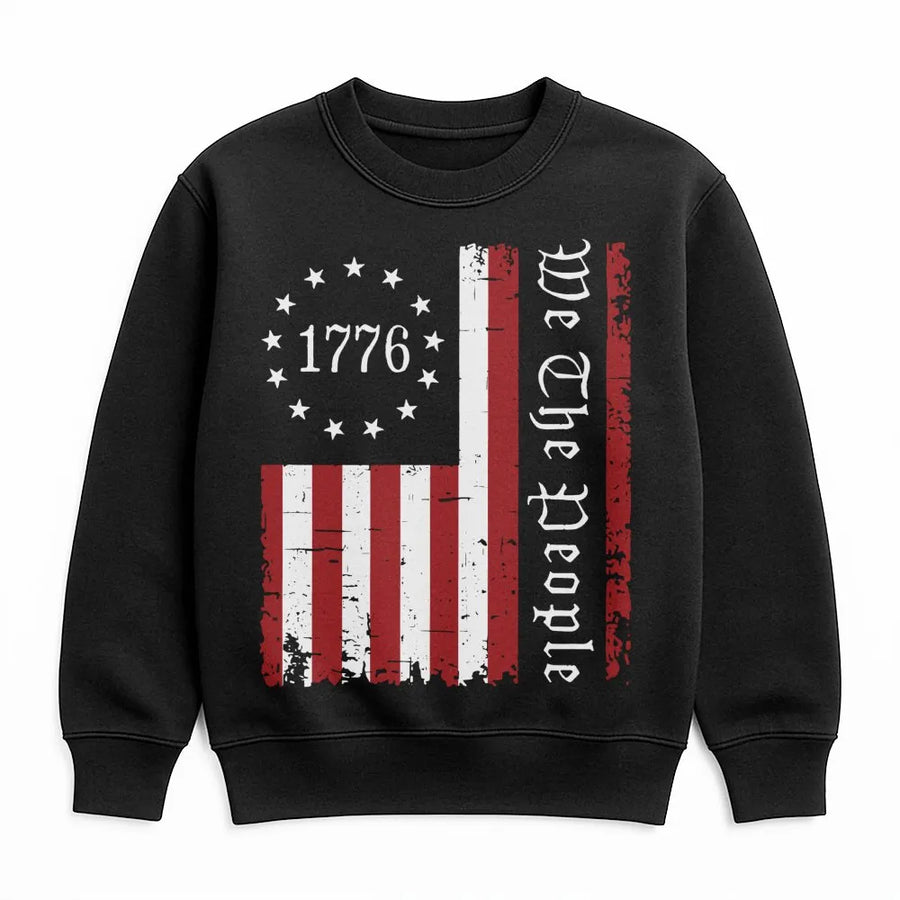 We The People 1776 Sweatshirt | Distressed American Flag Patriotic Graphic | Premium Cotton Blend Fleece | Gift For History Buffs & Patriots