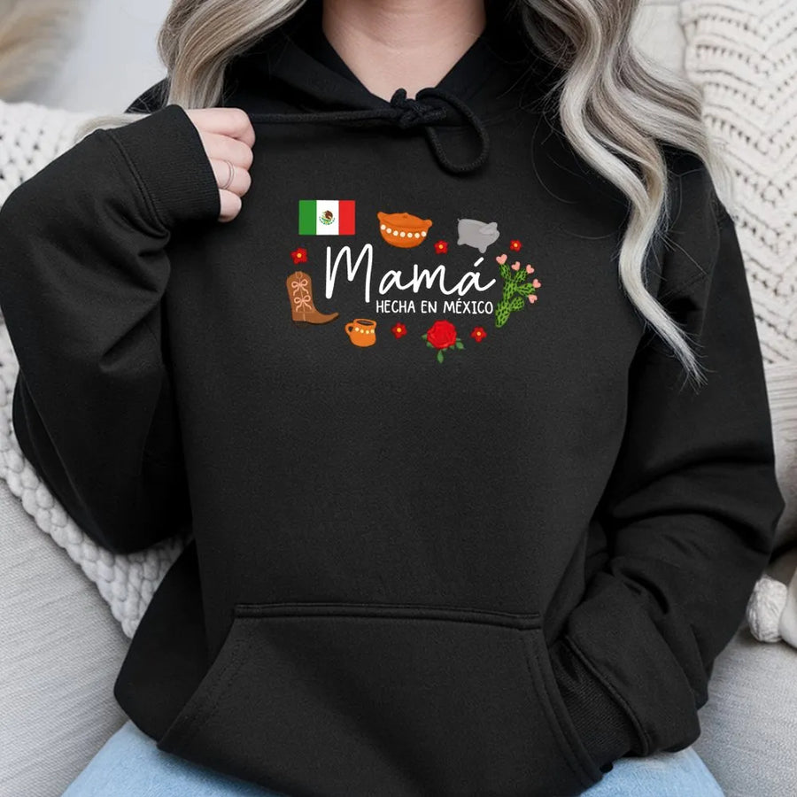 Mama Hecha En Mexico Hoodie | Mexican Heritage Graphic Sweatshirt | Premium Cotton Blend | Gift For Latina Mom And Dia De Las Madres