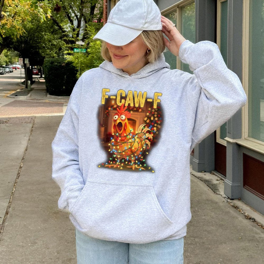 Funny Chicken Christmas Hoodie | F-Caw-F Festive Holiday Humor | Premium Cotton-Blend Graphic Pullover | Gift for Chicken Lovers & Farmers