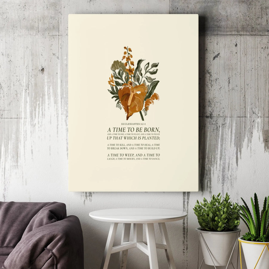 Ecclesiastes 3:2-4 Bible Verse Wall Art | Botanical Floral Bouquet Print | Premium Gallery Wrap Canvas | Christian Home Decor Gift