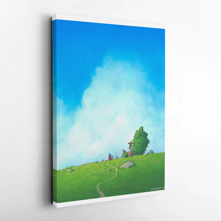 Whimsical Mage Canvas Wall Art | Wizard at the Crossroads Illustration | Premium Gallery Wrapped Print | Gift for Fantasy RPG Fan