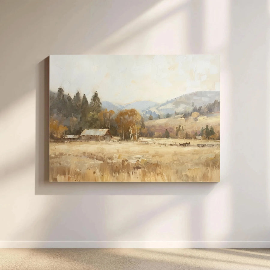 Rustic Cabin Canvas Wall Art | Autumn Mountain Landscape Impressionist Print | 1.25” Gallery Wrap | Farmhouse Home Decor Gift