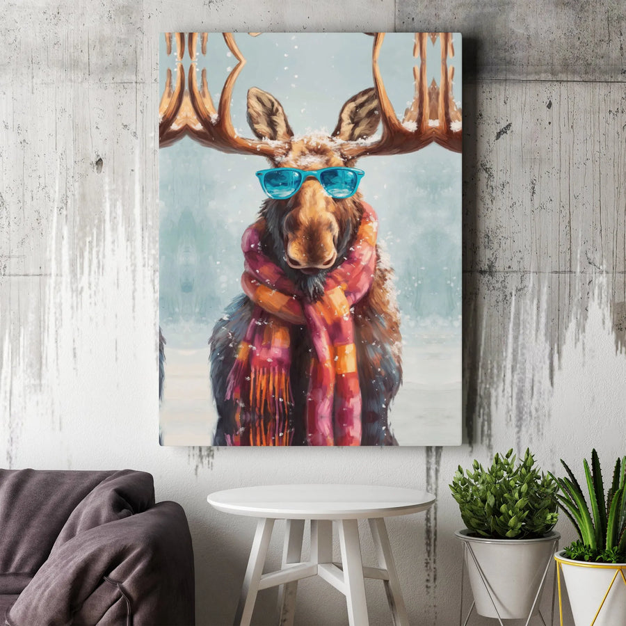 Moose Canvas Wall Art | Whimsical Winter Animal Print | Premium Gallery Wrap Decor | Fun Lodge Cabin Gift for Nature Lovers