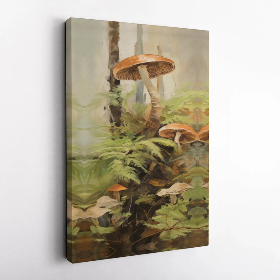 Forest Mushroom Canvas Wall Art | Moody Botanical Fern Print | Gallery-Quality 1.25" Profile | Cottagecore Decor for Nature Lovers
