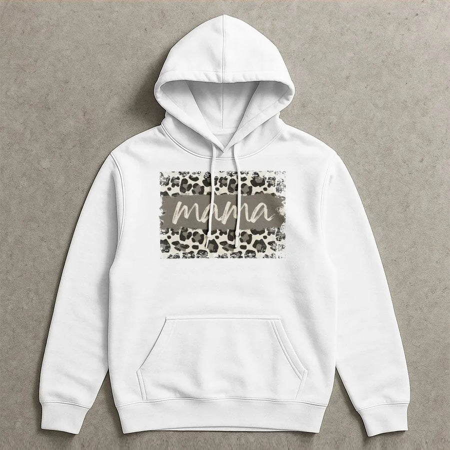 Mama Leopard Print Hoodie | Aesthetic Script Mom Life Design | Premium Cotton Blend | Gift for New Mom, Motherhood Apparel
