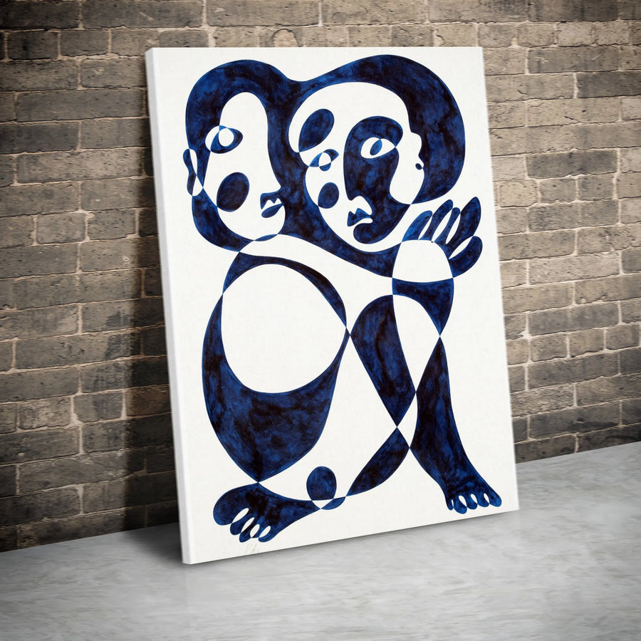 Abstract Couple Canvas Wall Art | Minimalist Two Figures Embrace Print | Premium Gallery Wrapped Canvas | Modern Home Decor Gift for Art Lovers