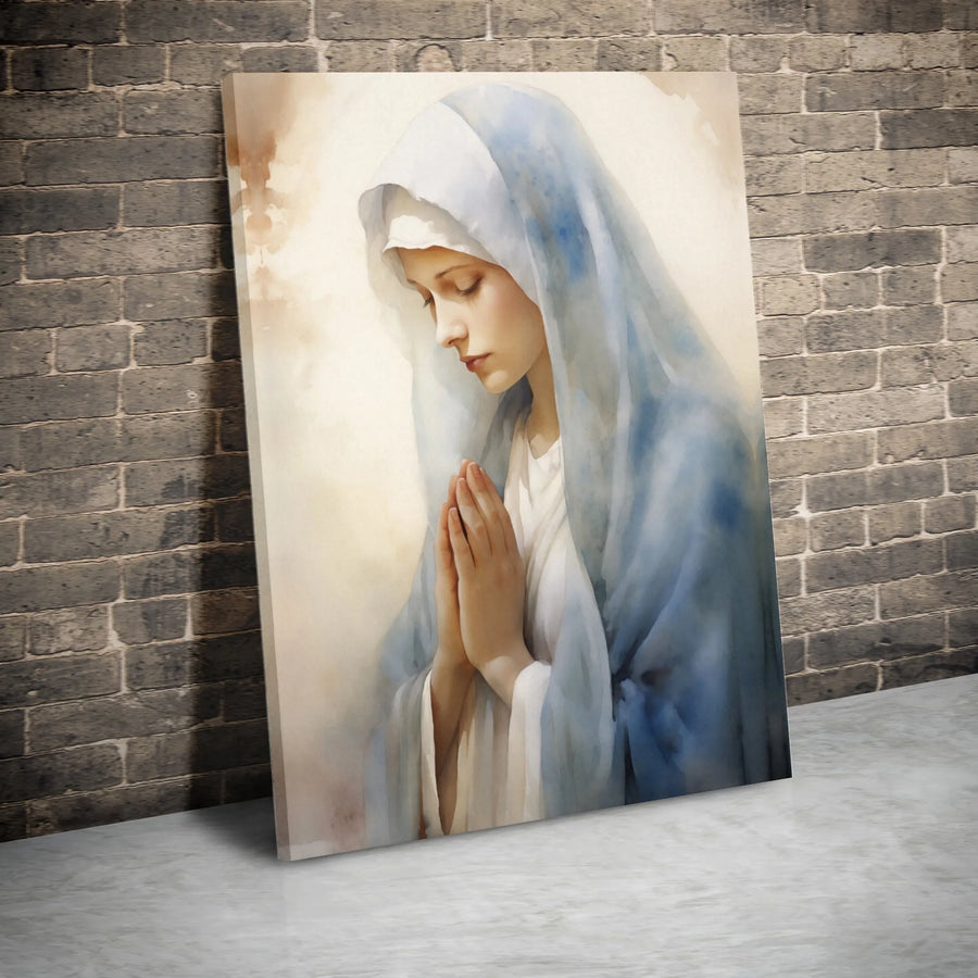 Virgin Mary Canvas Wall Art | Watercolor Praying Madonna Print | Premium 1.25 inch Gallery Wrap | Religious Home Decor Gift