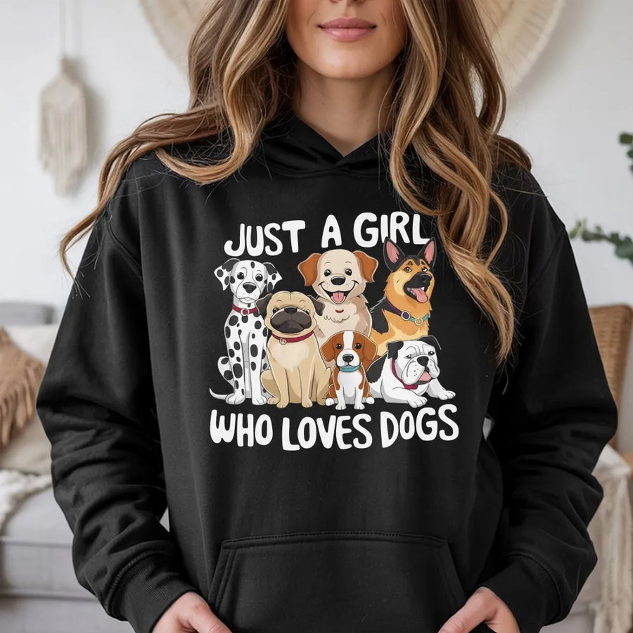 Just A Girl Who Loves Dogs Hoodie | Cute Puppy Graphic Sweatshirt | Cotton-Polyester Blend | Premium Gift for Dog Mom and Animal Lovers