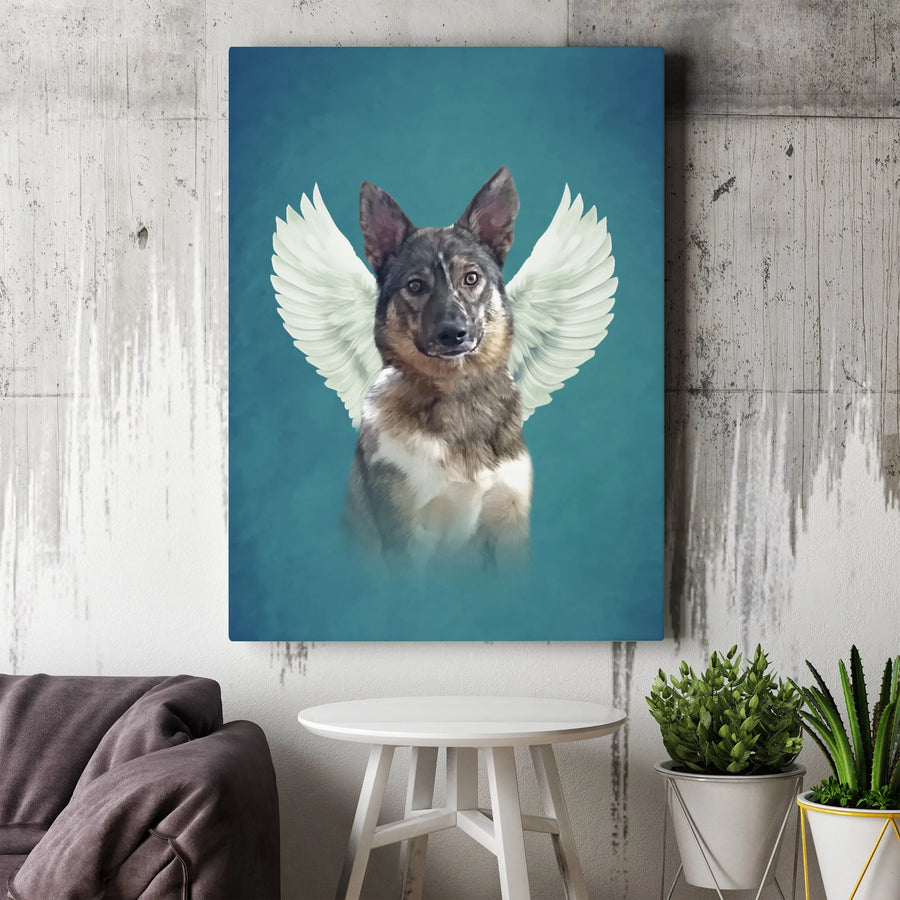 Angel Dog Canvas Print | Rainbow Bridge Wall Art with Angel Wings | Premium Gallery Wrap Canvas | Pet Loss Memorial Gift for Dog Lovers