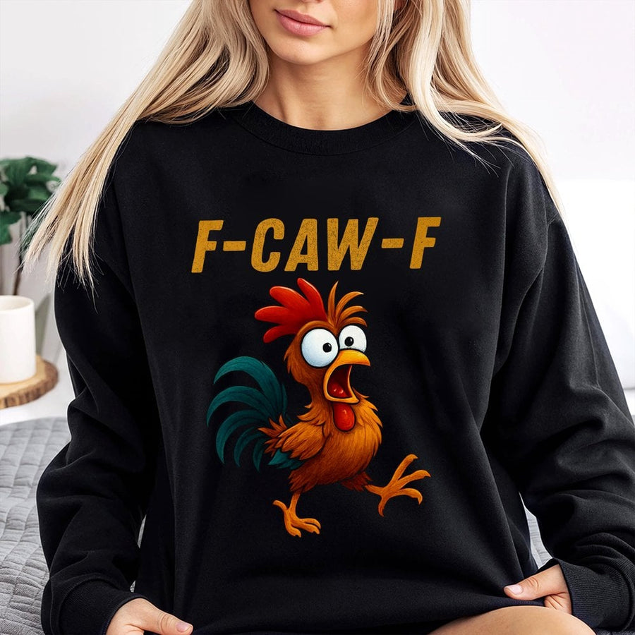 Funny Chicken Sweatshirt | F-Caw-F Cartoon Rooster Graphic | Premium Cotton Blend Crewneck | Humorous Farm Animal Gift For Men And Women