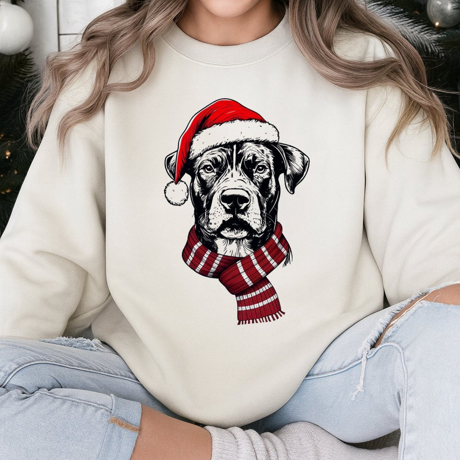 Christmas Dog Sweatshirt | Festive Santa Hat and Scarf Graphic | Premium Cotton Blend | Holiday Gift for Dog Lovers and Pet Owners