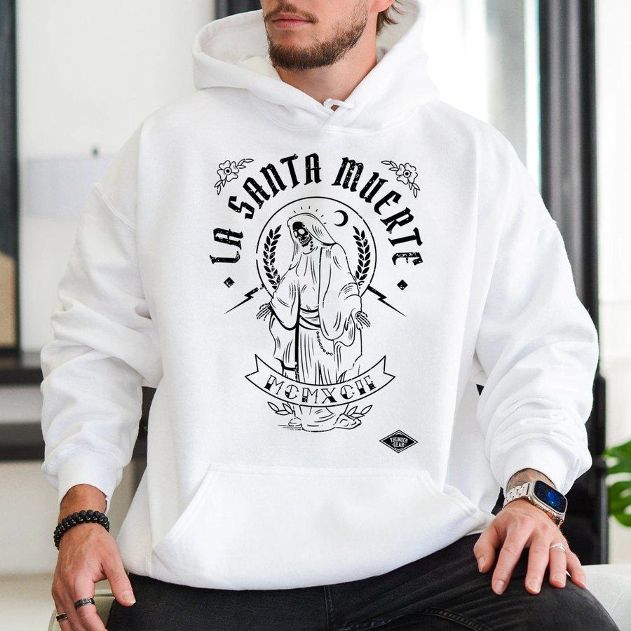 La Santa Muerte Hoodie | Gothic Occult Graphic Print | Premium Cotton Blend | Unisex Streetwear Gift for Spiritual and Alternative Style Enthusiasts