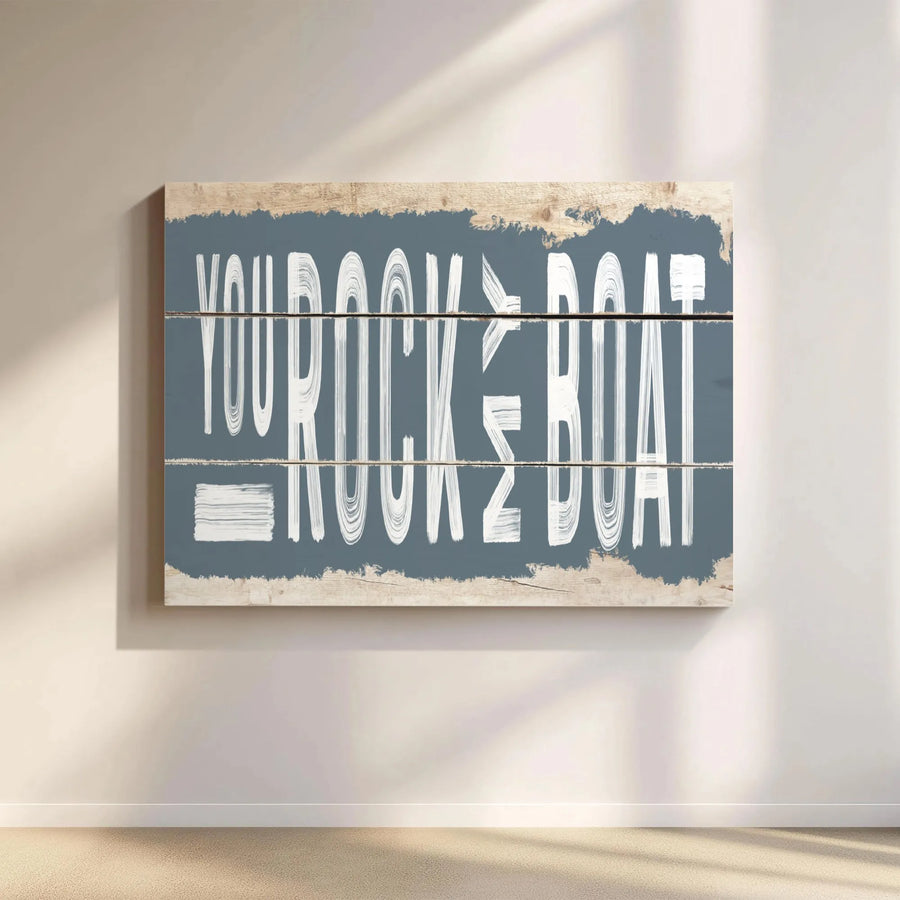 You Rock My Boat Canvas Wall Art | Rustic Wood Plank Effect Print | Premium Gallery Canvas | Nautical Home Decor Gift for Couple