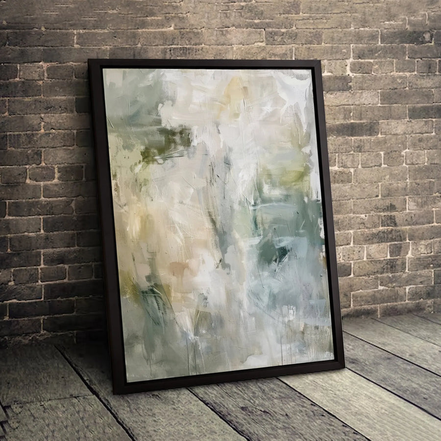 Sage Green Abstract Canvas Wall Art | Neutral Beige Brushstroke Print | Premium 1.25-Inch Gallery Wrap | Modern Home Office Decor Gift