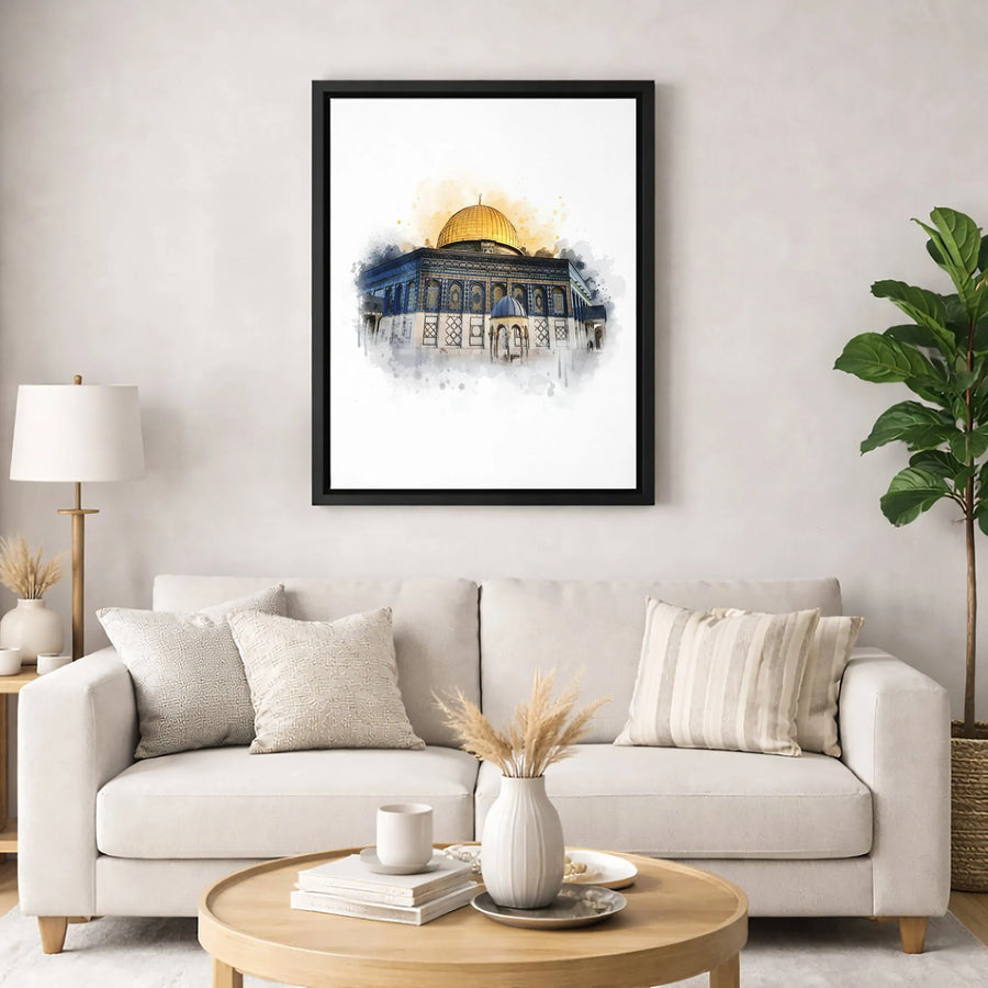 Dome Of The Rock Canvas Wall Art | Jerusalem Watercolor Painting Print | Premium Gallery Wrapped Decor | Islamic Architecture Gift For Home