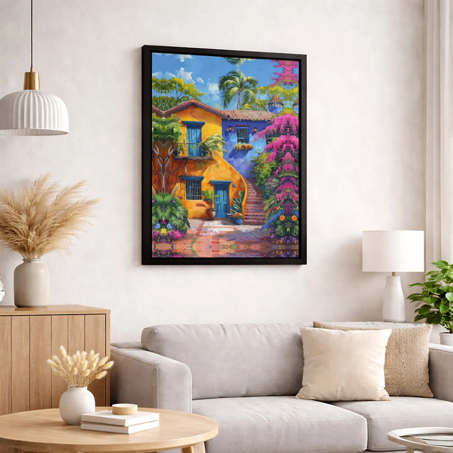 Mexican Hacienda Wall Art | Vibrant Mediterranean Villa Canvas Print | Premium Gallery Wrapped Decor | Tropical Garden Home Gift