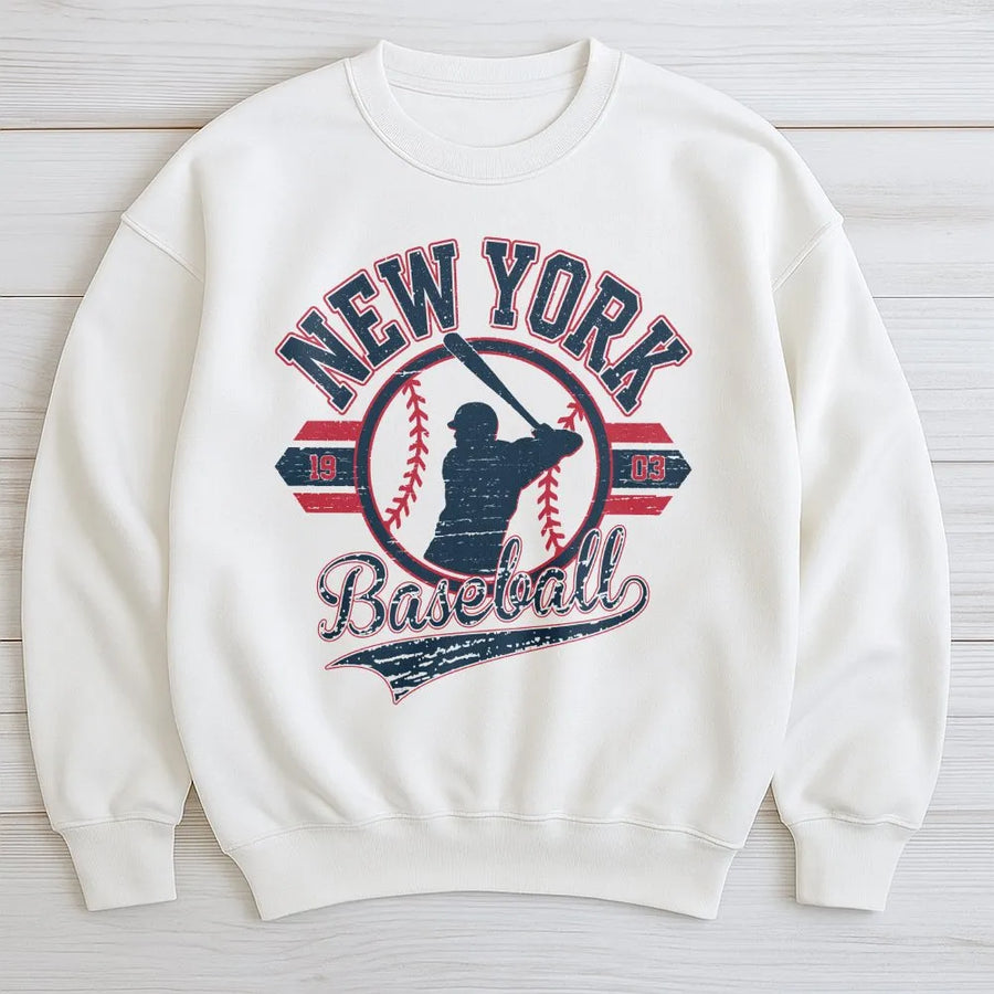 New York Baseball Sweatshirt | Vintage 1903 Distressed Graphic | Premium Cotton Blend | Gift for NY Sports Fan Men & Women
