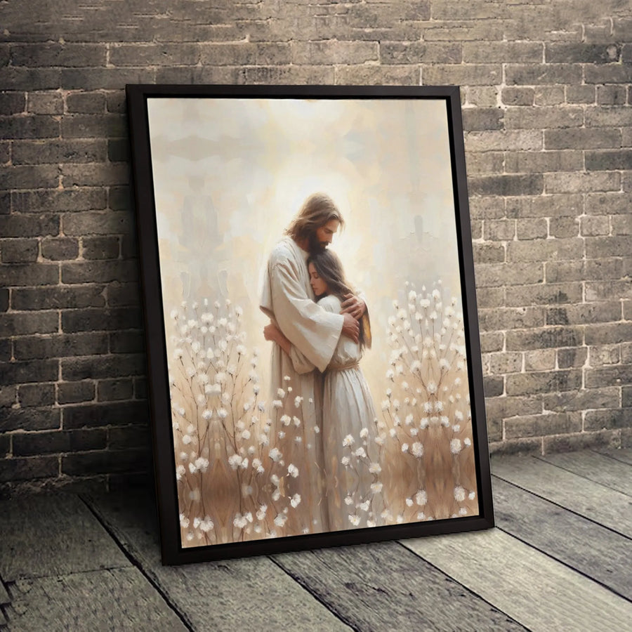 Jesus Christ Embracing Woman Canvas Art | Religious Wall Decor | Premium Fade-Resistant Print | Spiritual Gift for Home or Church