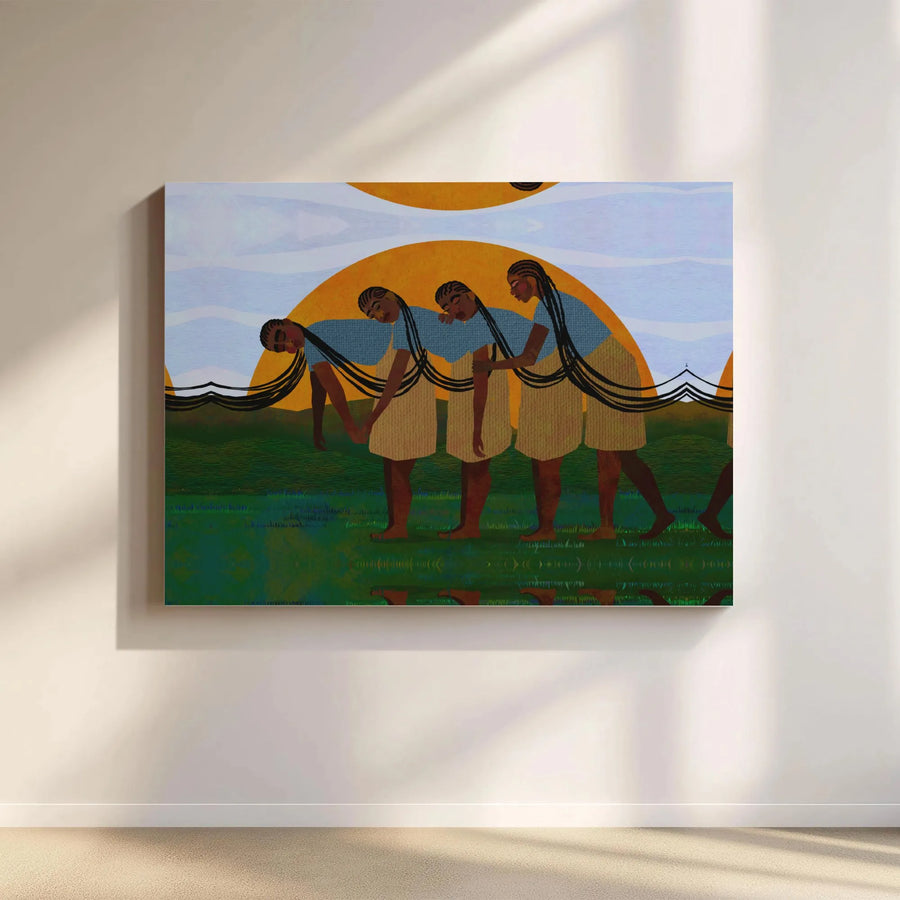 Black Women Wall Art | Surreal Braided Hair Landscape Canvas | Premium Gallery Wrap Print | Afrocentric Home Decor Gift for Her