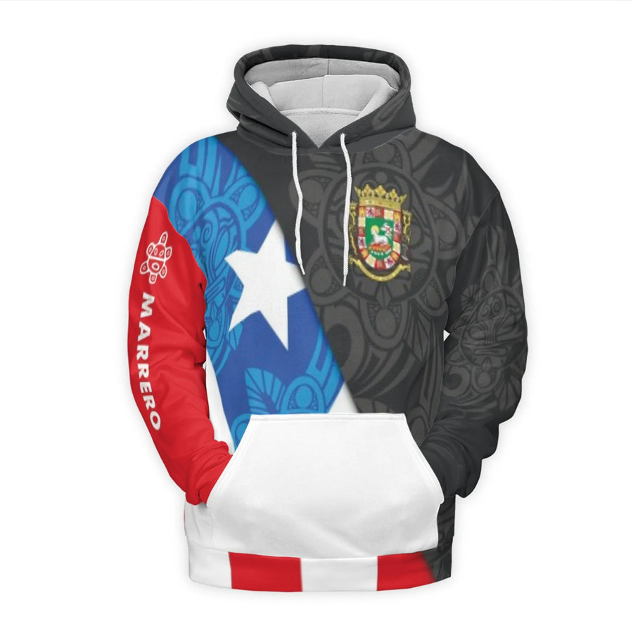 Puerto Rico Hoodie | Flag & Coat of Arms Taino Art Print | Premium 100% Polyester | Gift for Boricua Pride