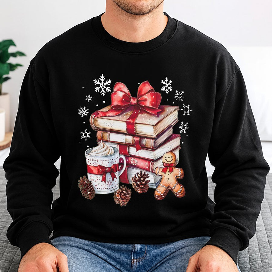 Christmas Books Sweatshirt | Cozy Holiday Reading Design | Premium Cotton-Poly Blend | Book Lover Christmas Gift Idea