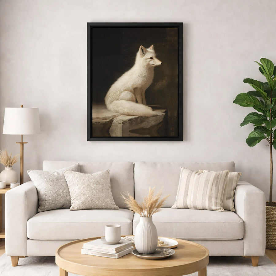 Arctic Fox Canvas Wall Art | Vintage Animal Portrait Painting | Premium Gallery Wrap Print | Nature Lover Home Decor Gift