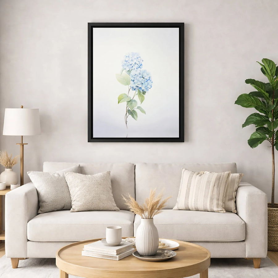 Blue Hydrangea Watercolor Wall Art | Botanical Flower Canvas Print | Premium Fade-Resistant Gallery Wrap | Elegant Floral Home Decor