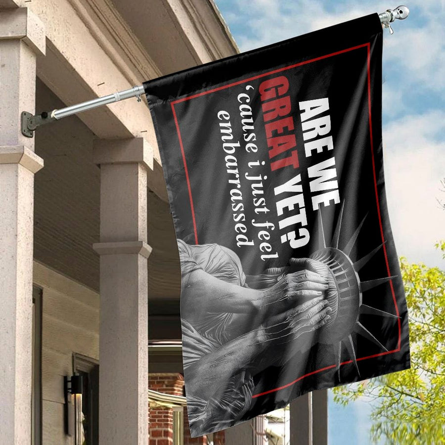 Statue of Liberty House Flag | Are We Great Yet Design | Durable Weather-Resistant Polyester | Protest Decor Gift