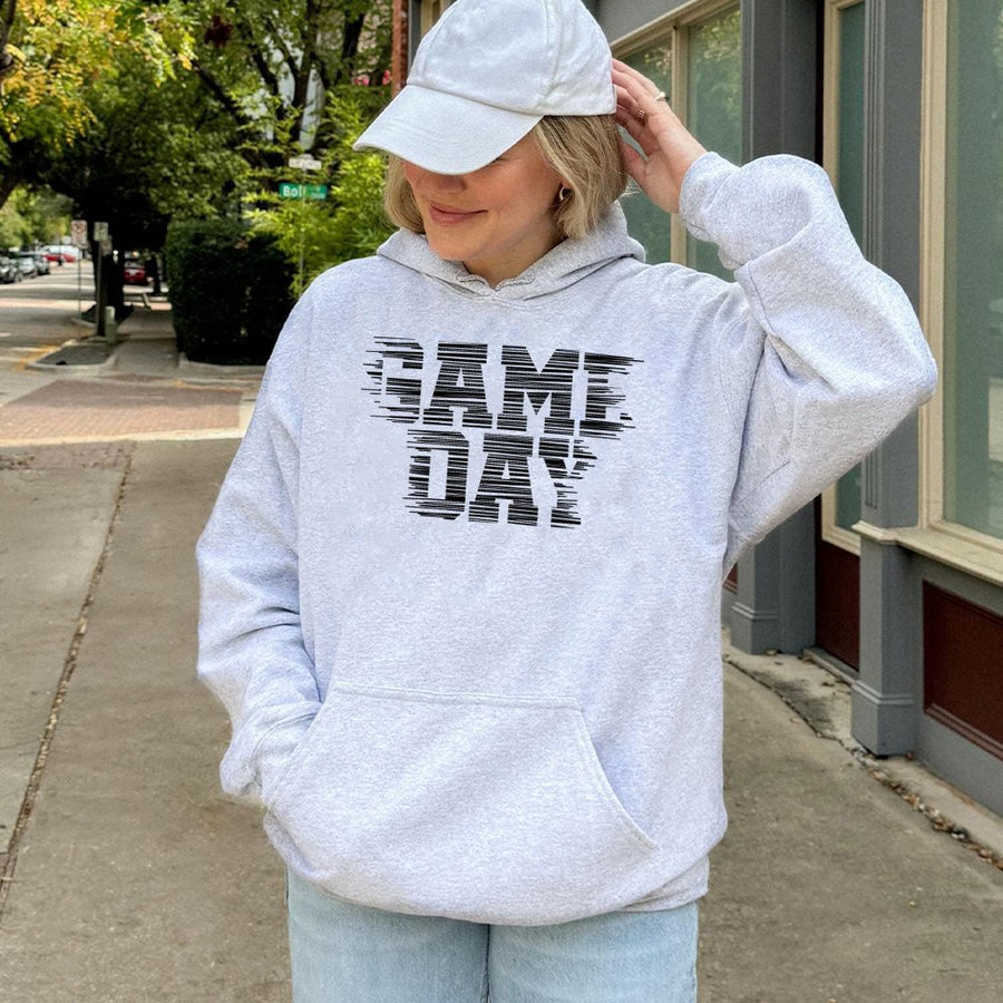 Game Day Hoodie | Glitch Text Football Graphic | Premium Cotton Blend | Unisex Sports Fan Gift for Football Season