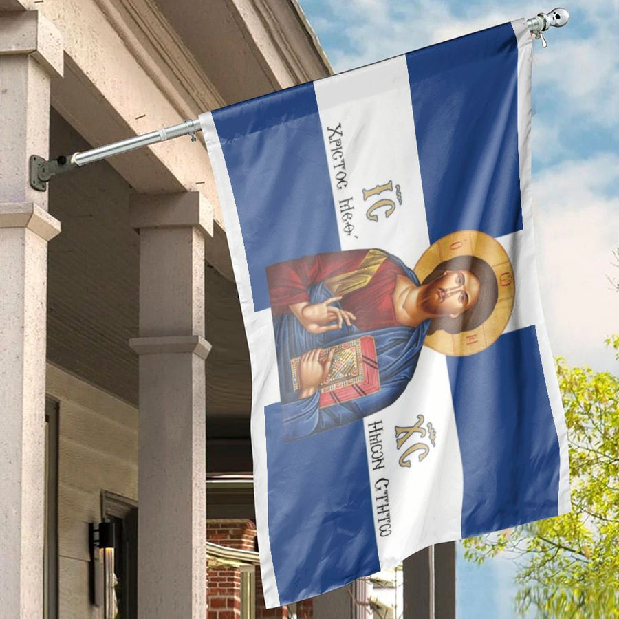 Greek Orthodox Jesus Flag | Religious Icon Christ Pantocrator Design | Weather-Resistant Premium Polyester | Spiritual Home Decor Gift