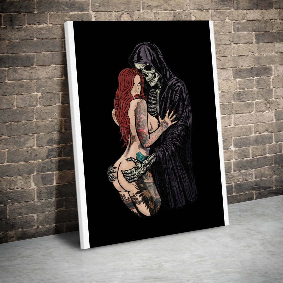 Grim Reaper Canvas Wall Art | Tattooed Woman Dark Romance Print | Premium Gallery Wrap Canvas | Collector's Gothic Home Decor Gift