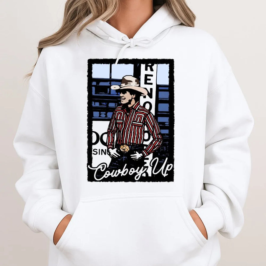 Cowboy Up Western Hoodie | Rodeo Ranch Style Graphic | Premium Cotton-Poly Blend | Country Apparel Gift for Men and Women