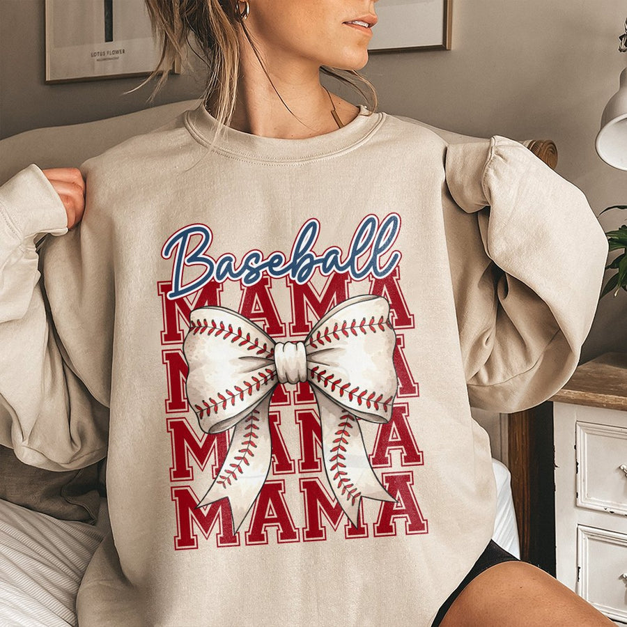 Baseball Mama Sweatshirt | Coquette Bow Graphic Tee | Premium Cotton Blend Crewneck | Cute Game Day Outfit Gift for Baseball Mom