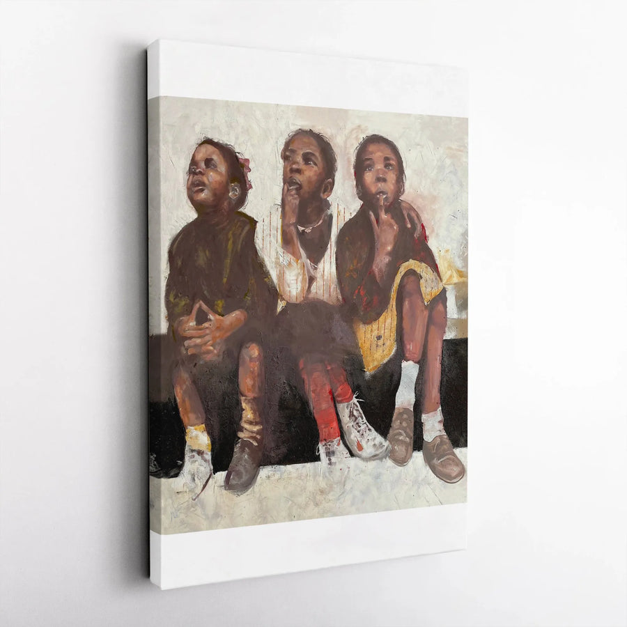 African American Children Vertical Canvas | Expressive Figurative Wall Art | Premium 1.25" Thick Gallery Wrap | Modern Black Art Collector's Gift
