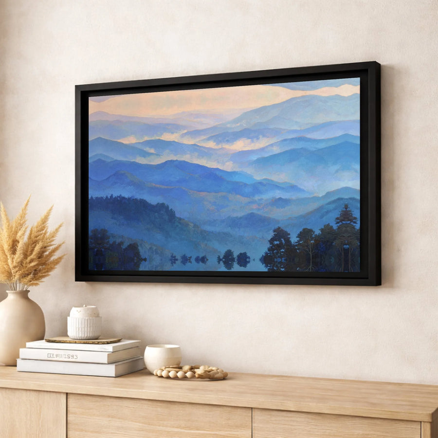 Misty Blue Mountain Canvas Art | Serene Landscape Wall Decor | Premium Fade-Resistant Gallery Wrap | Gift for Nature Lovers & Home Office