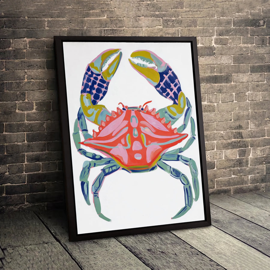 Crab Wall Art Print | Colorful Coastal Pop Art Decor | Premium Gallery-Wrapped Canvas | Beach House & Nautical Gift